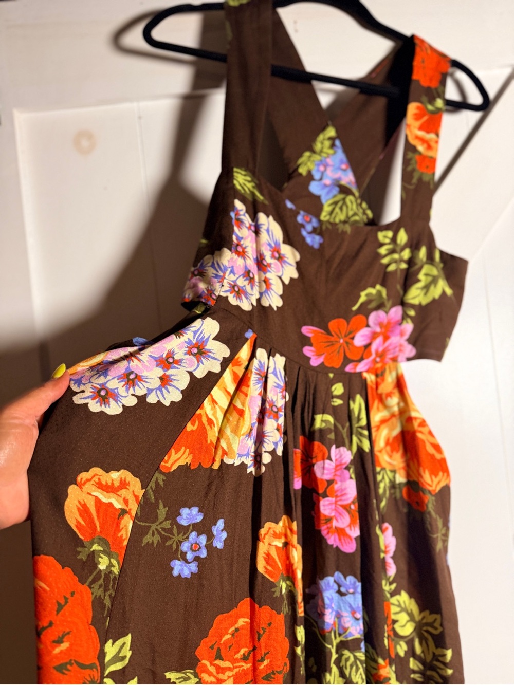 Anthropologie Brown Maxi Dress with Bright Floral Bouquet - Picture 6 of 7